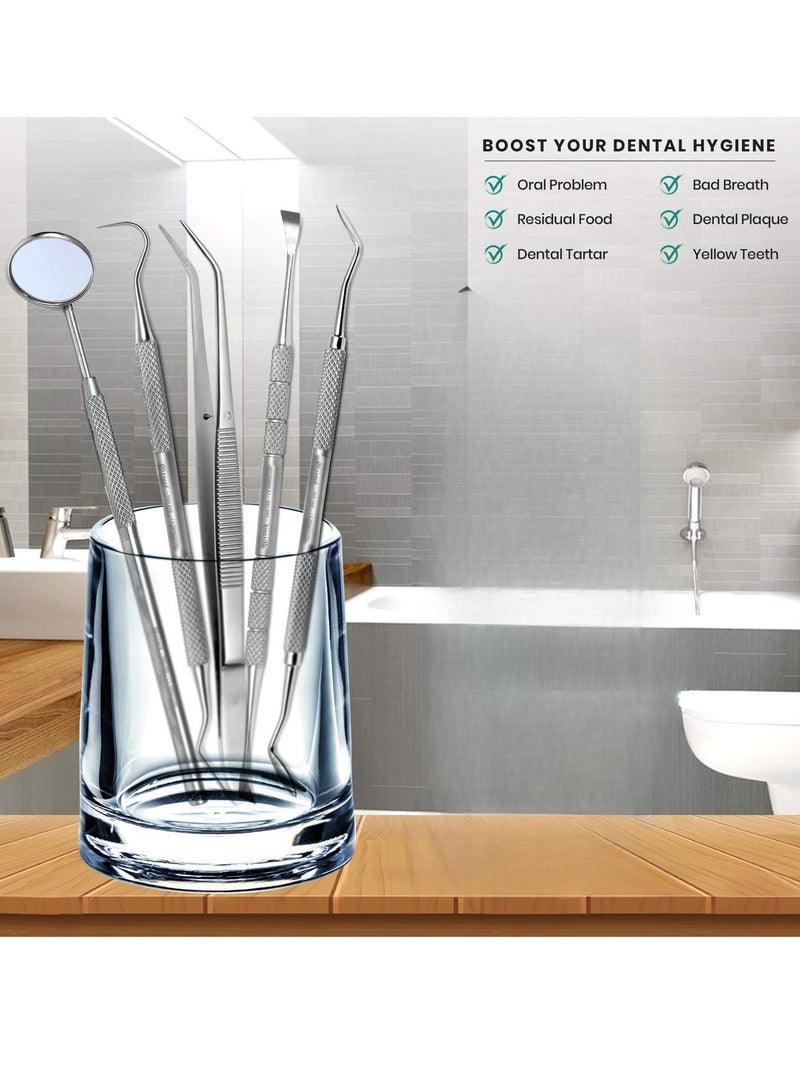 مجموعة أدوات أسنان احترافية 5 قطع – أداة إزالة البلاك ومكشطة الجير من الفولاذ المقاوم للصدأ مع ملقط ومرآة فم - Image 5